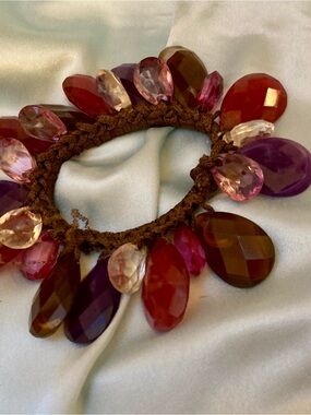 Crystal Hair Tie Multicolor Teardrop Faceted Beads 80s